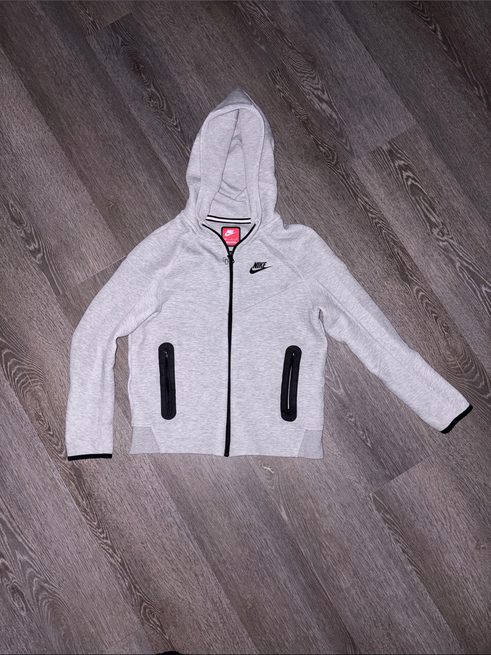 Nike Light Gray Full-Zip Hooded Jacket with Black Pocket Panels